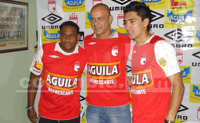 Los nuevos tripulantes del 'Expreso Rojo' - Las nuevas caras de Santa Fe. Luís Yanez Germán Centurión y Carlos Daniel Hidalgo. Foto: Edwin Cañón